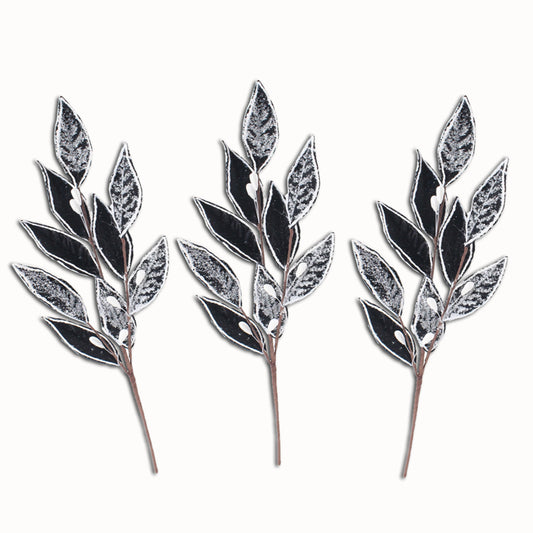 3 Pack of Black Leafy  Picks with Silver Glitter