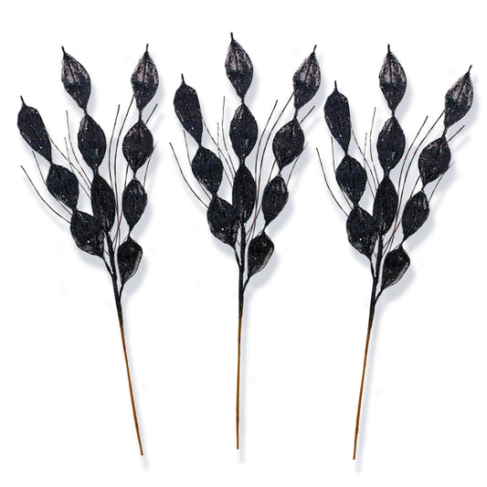 3 Pack of Black Leafy Glitter Pick with Black Glitter Spray