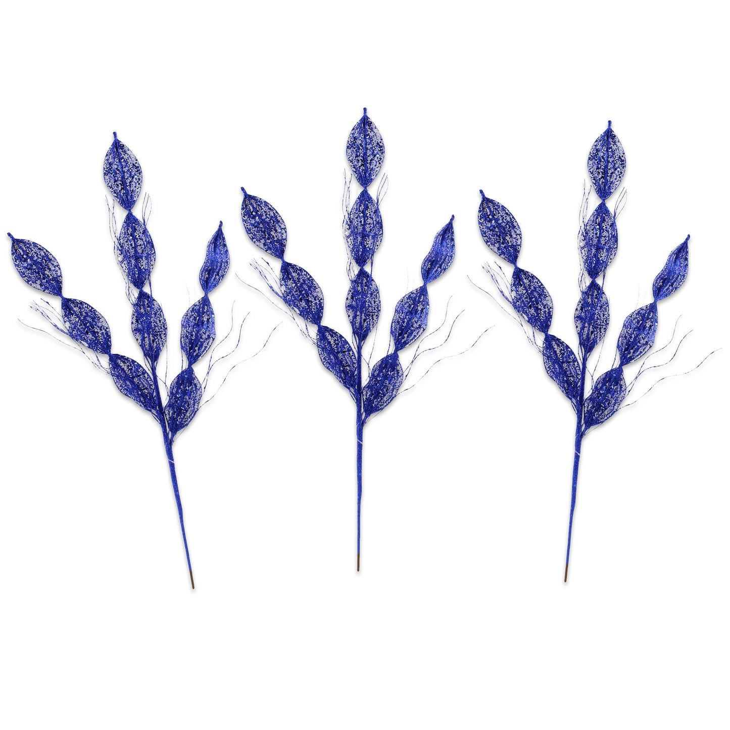 3 Pack of Royal Blue Leafy Glitter Picks with Royal Blue Glitter Spray