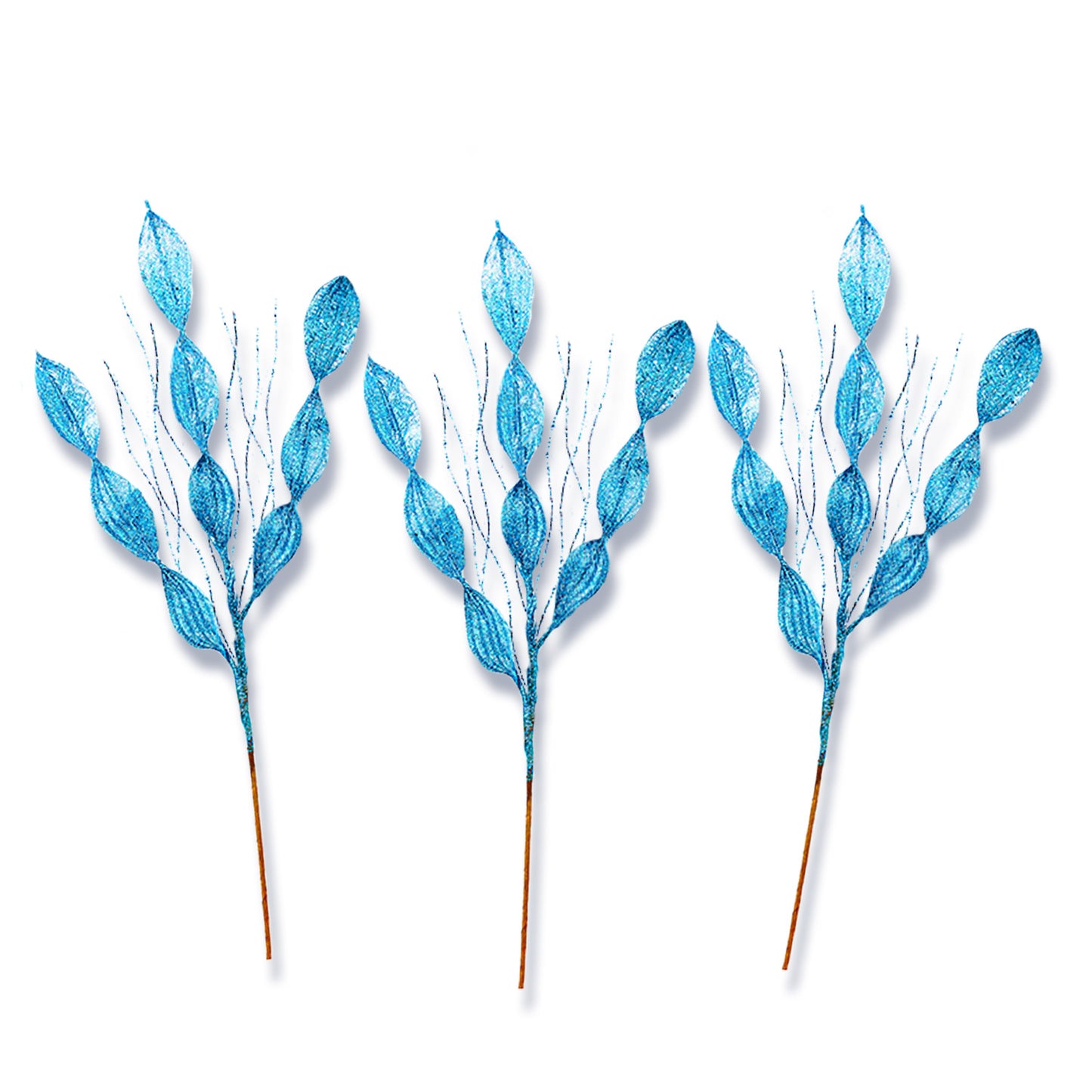 3 Pack of Teal Blue Leafy Glitter Picks with Teal Blue Glitter Spray