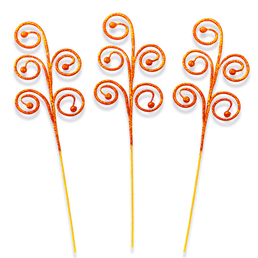 3 Pack Orange Glitter Picks