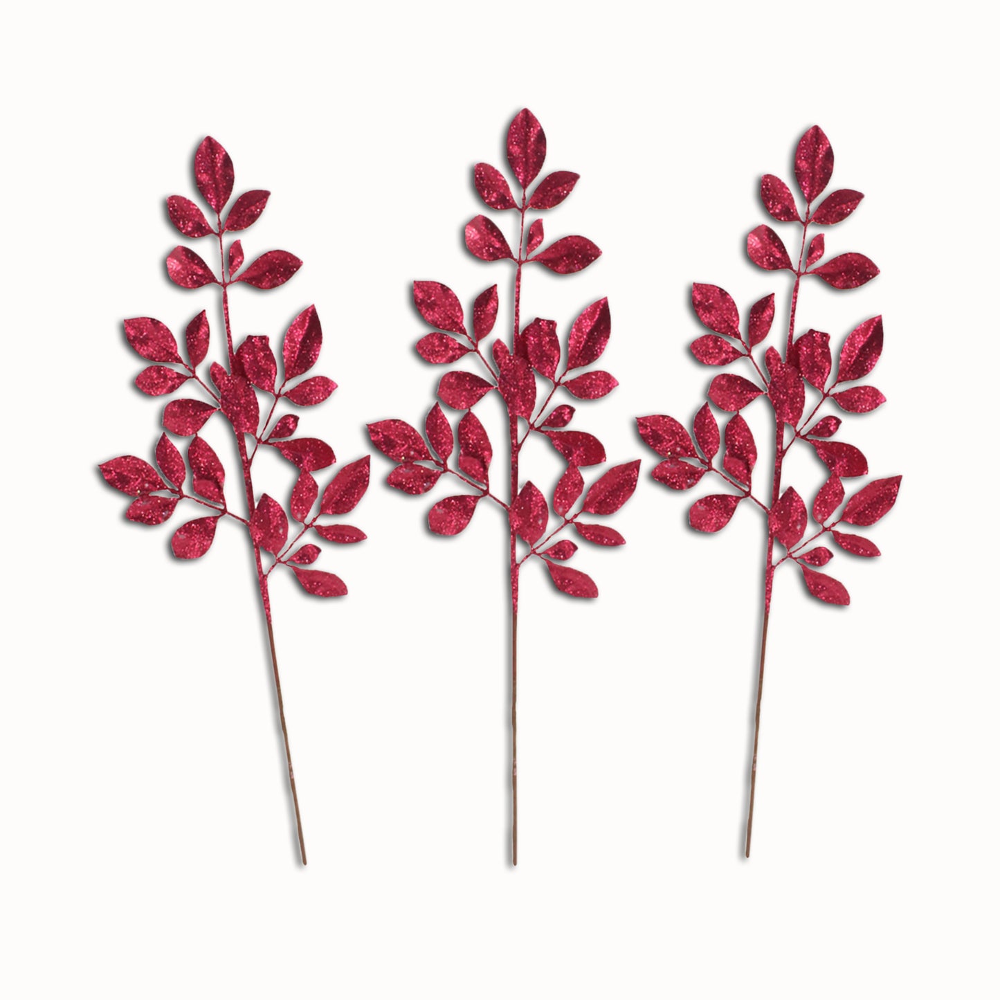 3 Pack of Burgundy Leafy Glitter Picks