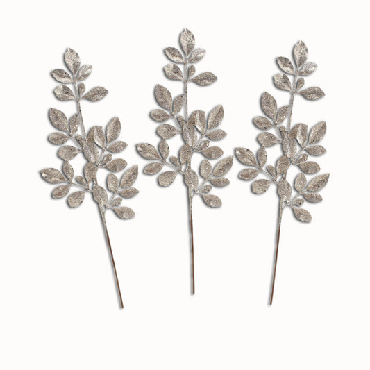 3 Pack of Champagne Leafy Glitter Picks