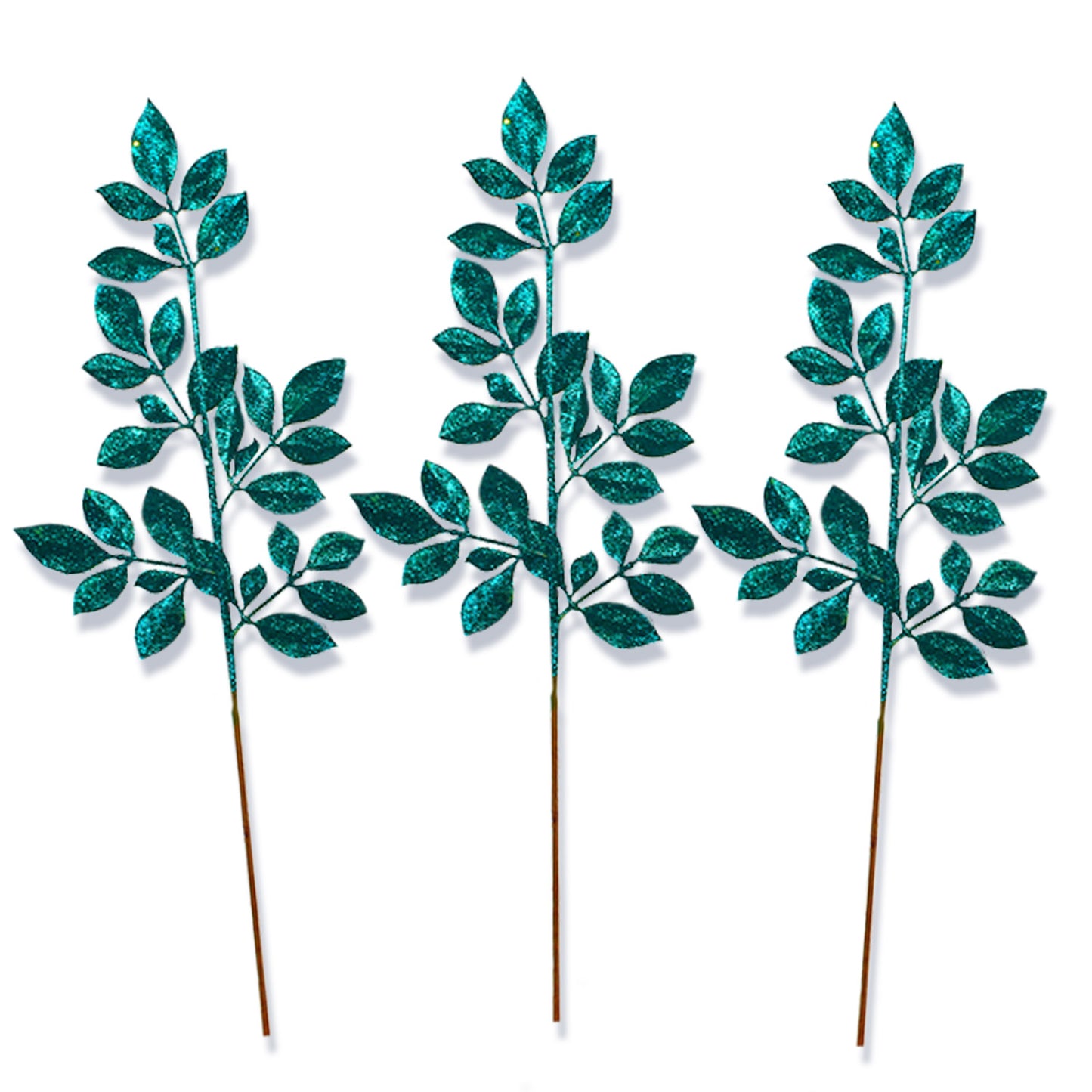 3 Pack of Emerald Green Leafy Glitter Picks