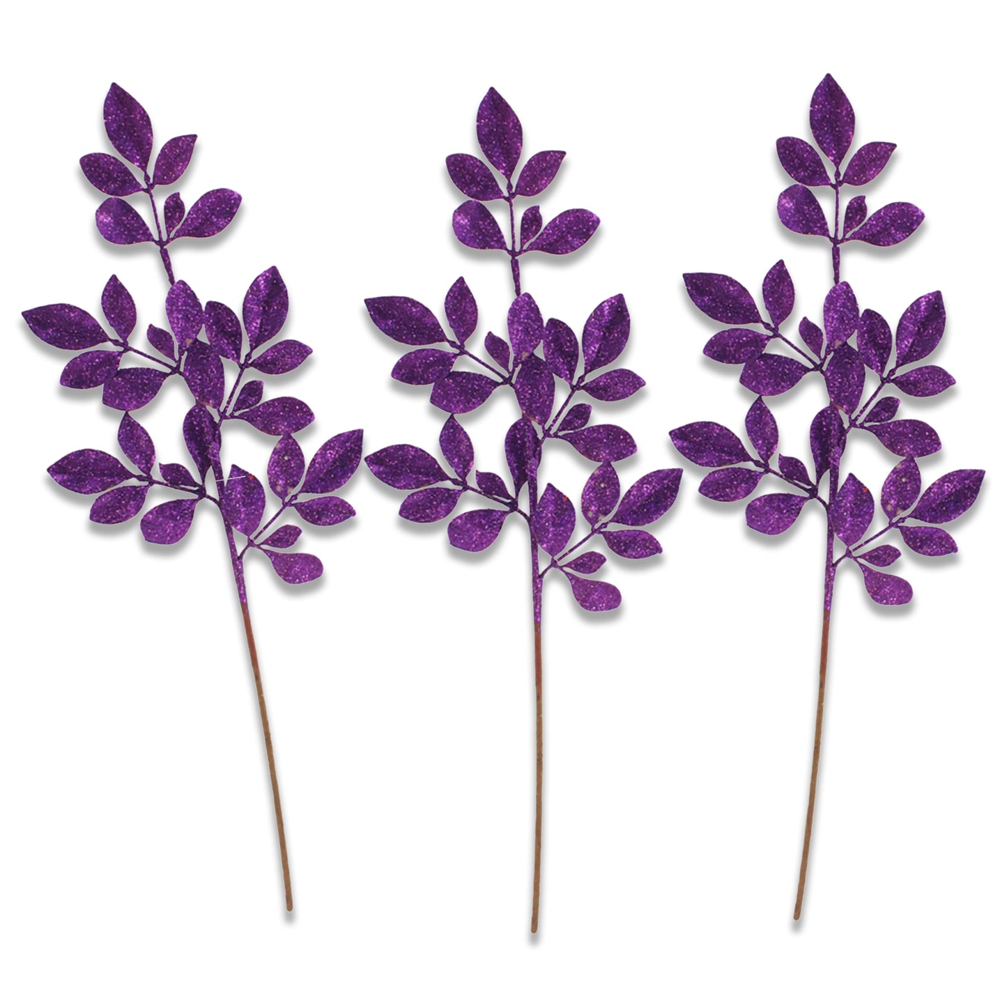 3 Pack of Purple Leafy Glitter Picks