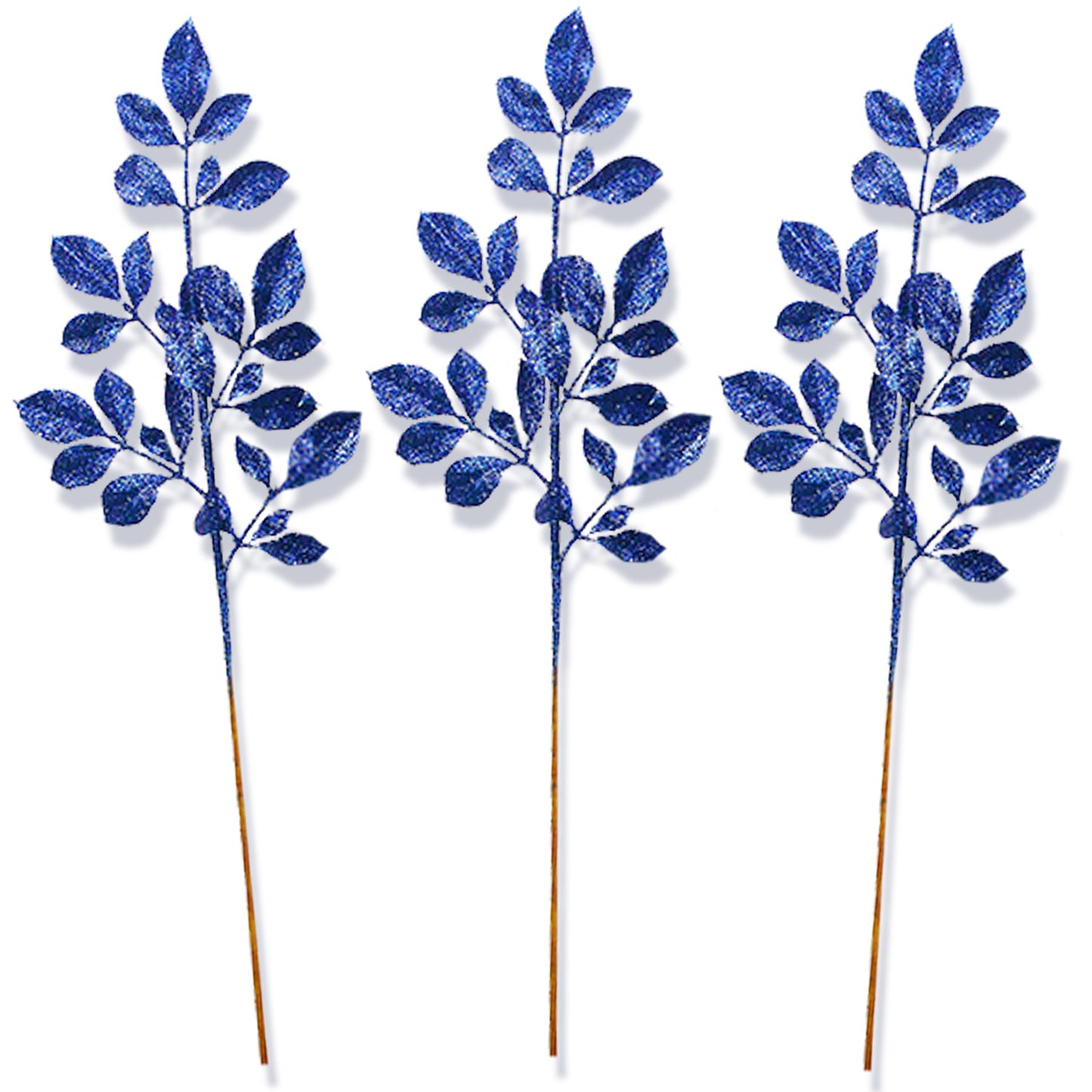 3 Pack of Royal Blue Leafy Glitter Picks