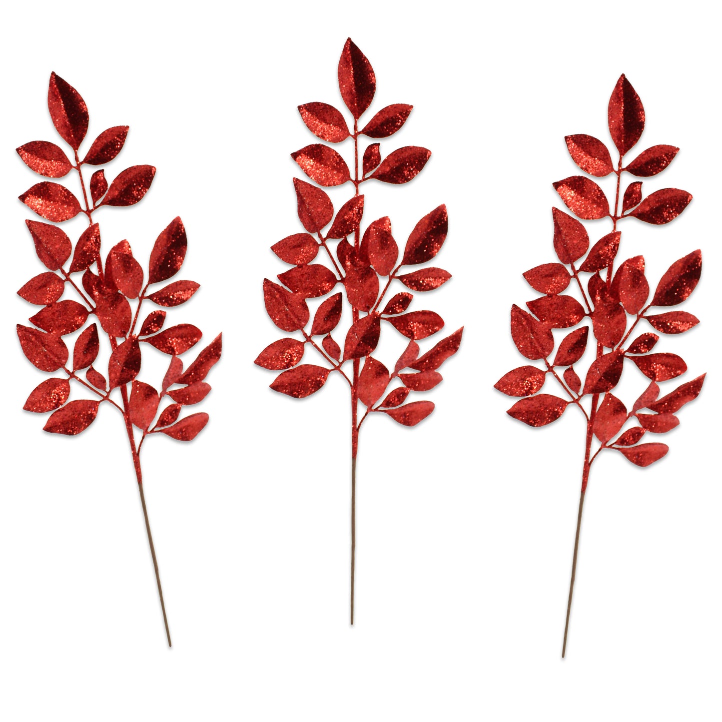 3 Pack of Red Leafy Glitter Picks