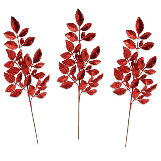 3 Pack of Red Leafy Glitter Picks