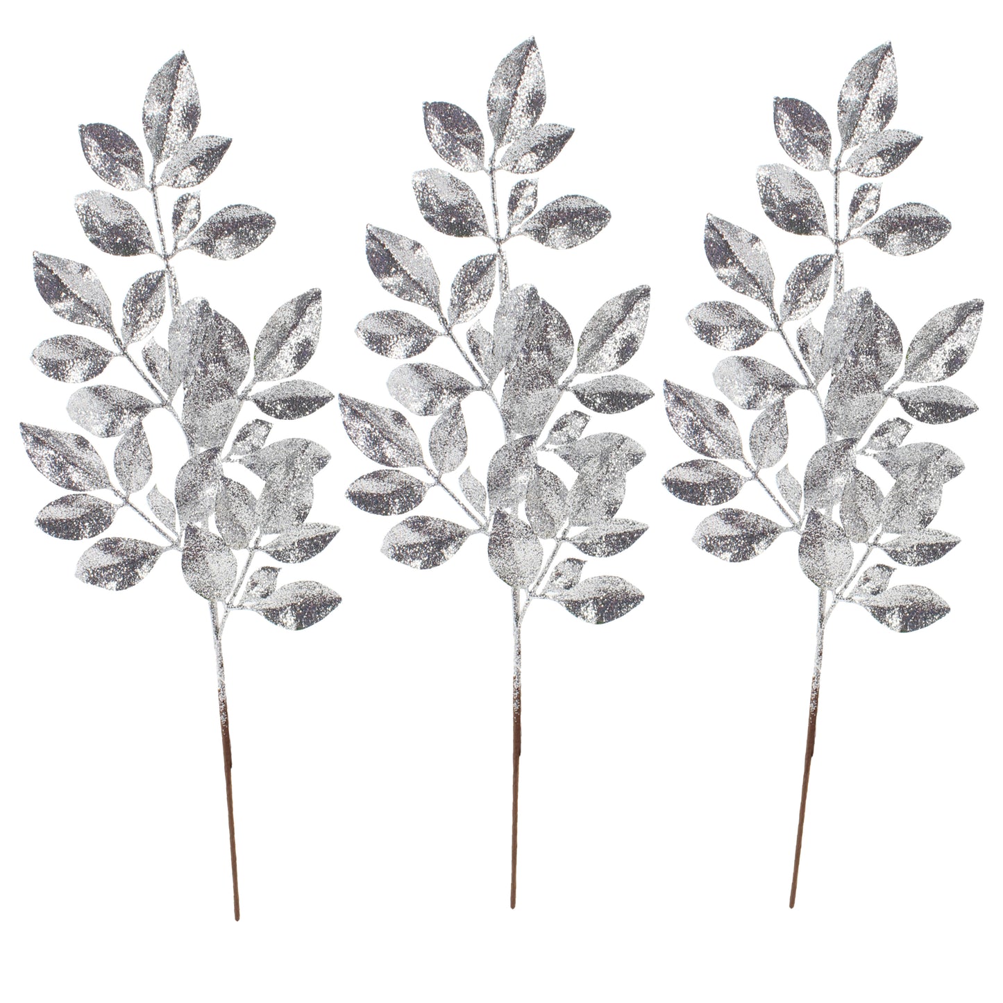 3 Pack of Silver Leafy Glitter Picks