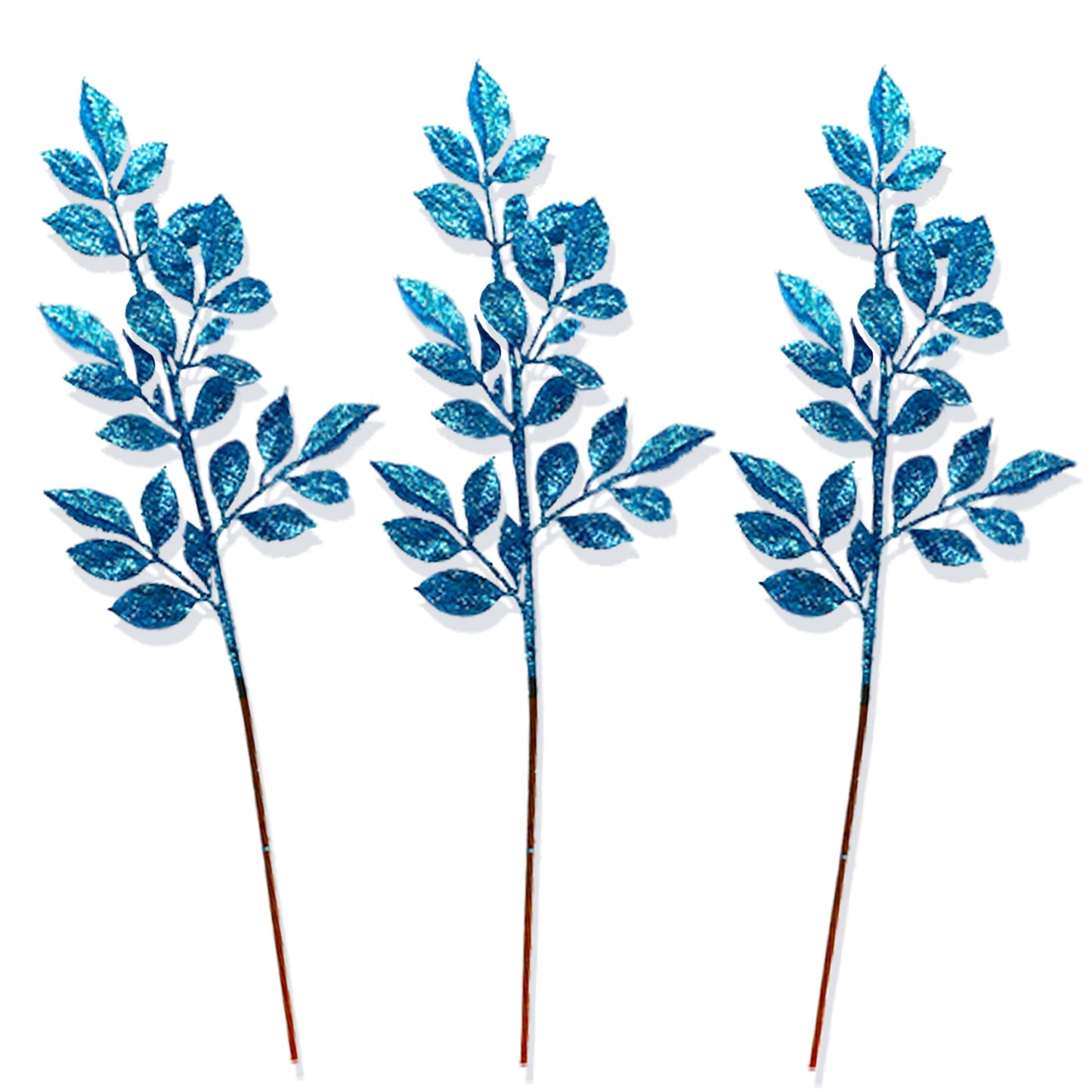 3 Pack of Teal Blue Leafy Glitter Picks