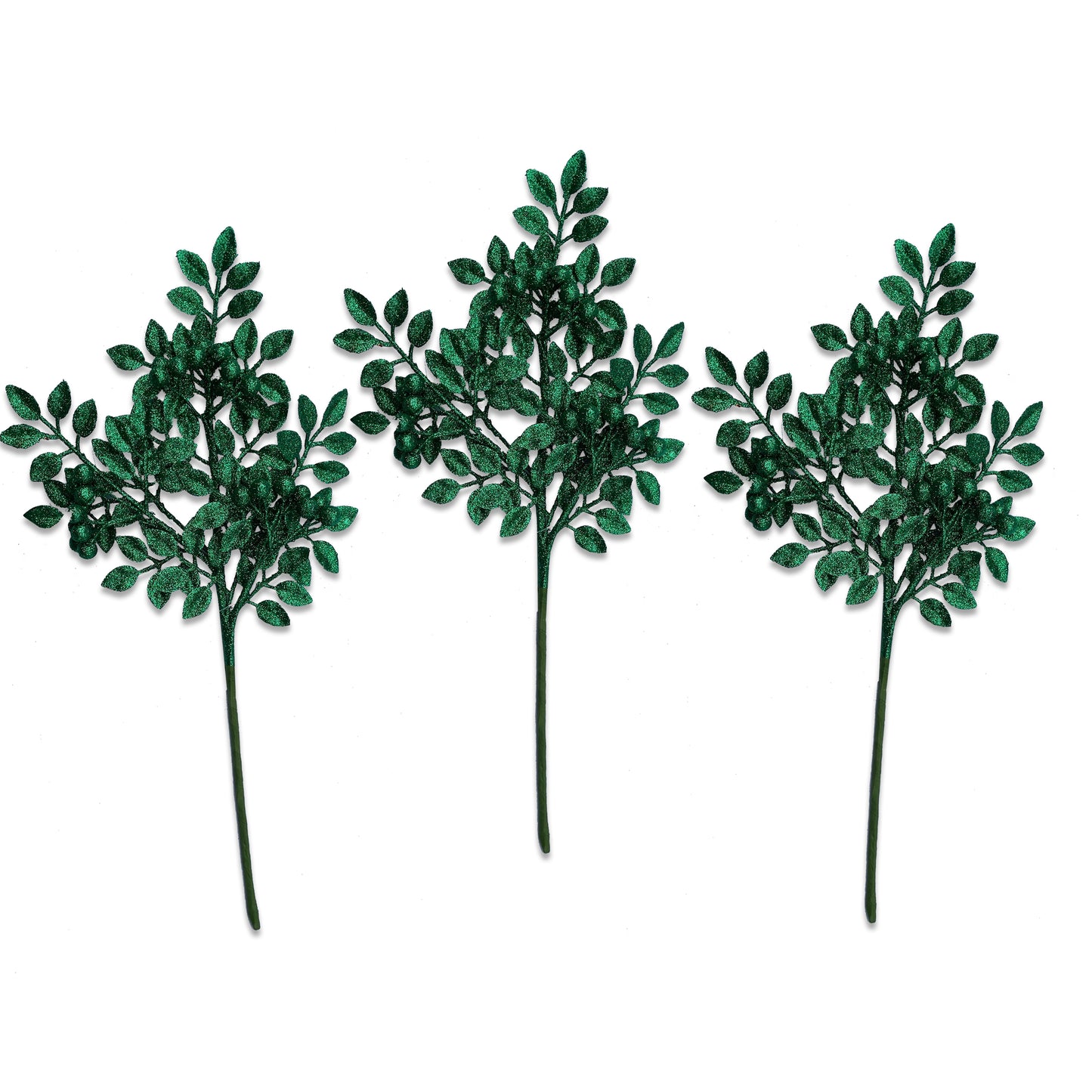 3 Pack of Emerald Green Leaf Clustered Glitter Picks