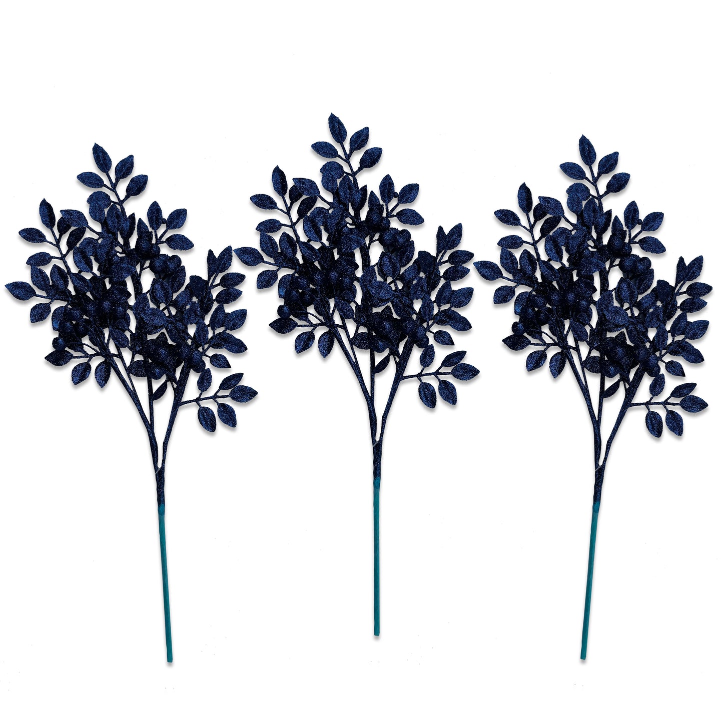 3 Pack of Navy Blue Leaf Clustered Glitter Picks