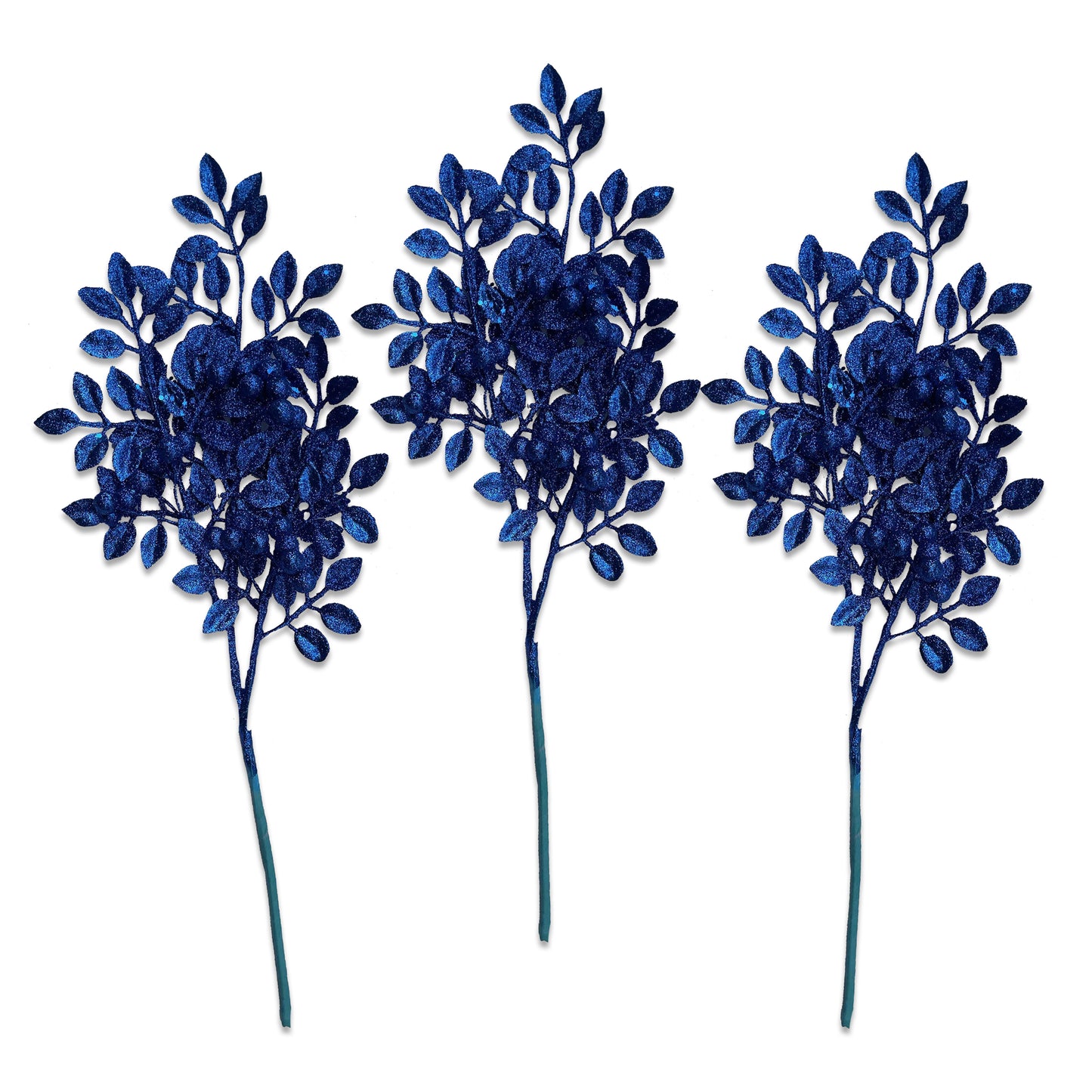 3 Pack of Royal Blue Leaf Clustered Glitter Picks