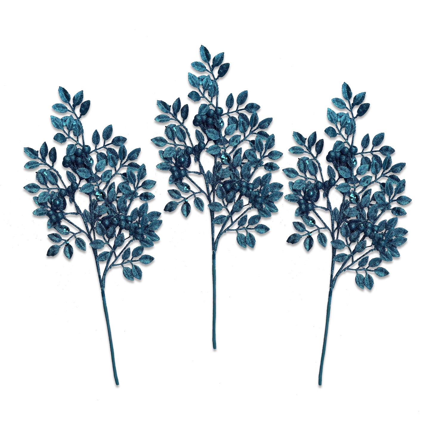 3 Pack of Teal Blue Leaf Clustered Glitter Picks