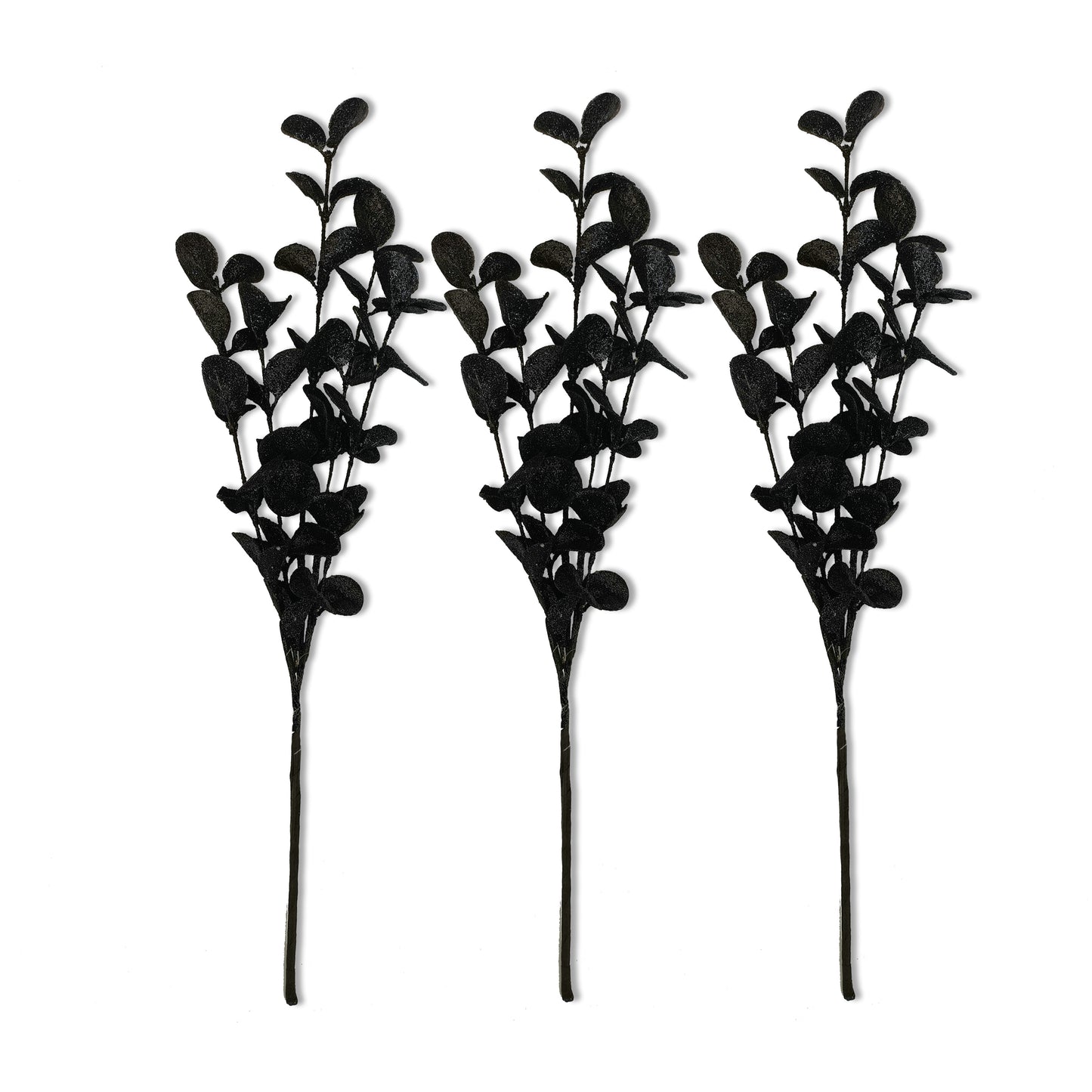 3 Pack of Black Glitter Leaf Spray Picks