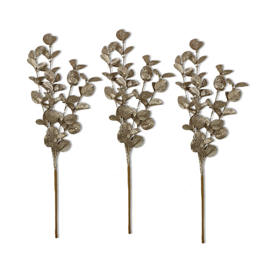 3 Pack of Champagne Glitter Leaf Spray Picks