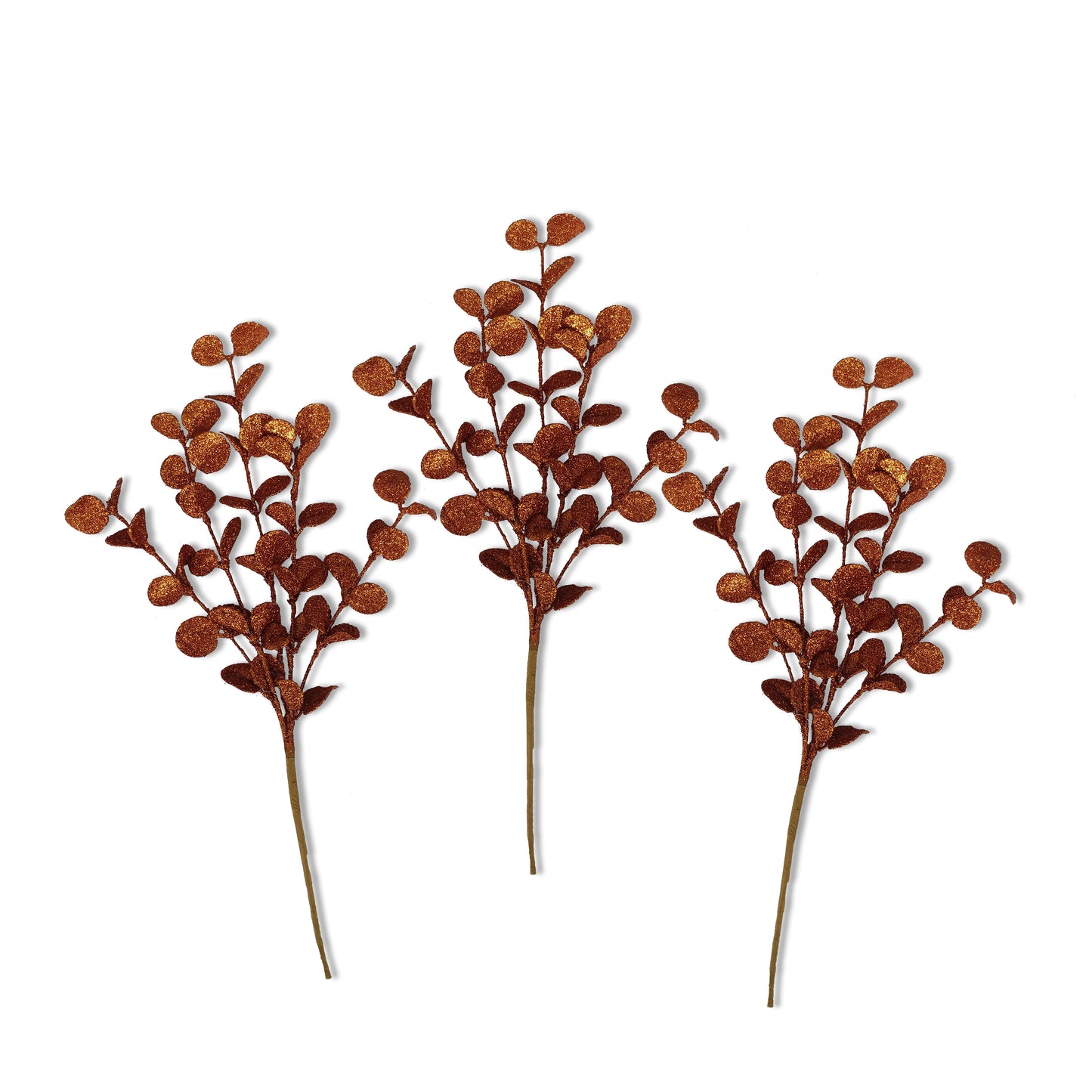 3 Pack of Copper Glitter Leaf Spray Picks