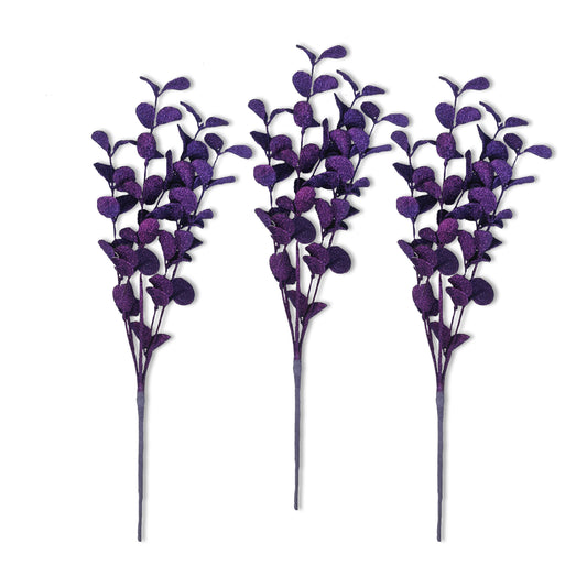 3 Pack of Purple Glitter Leaf Spray Picks