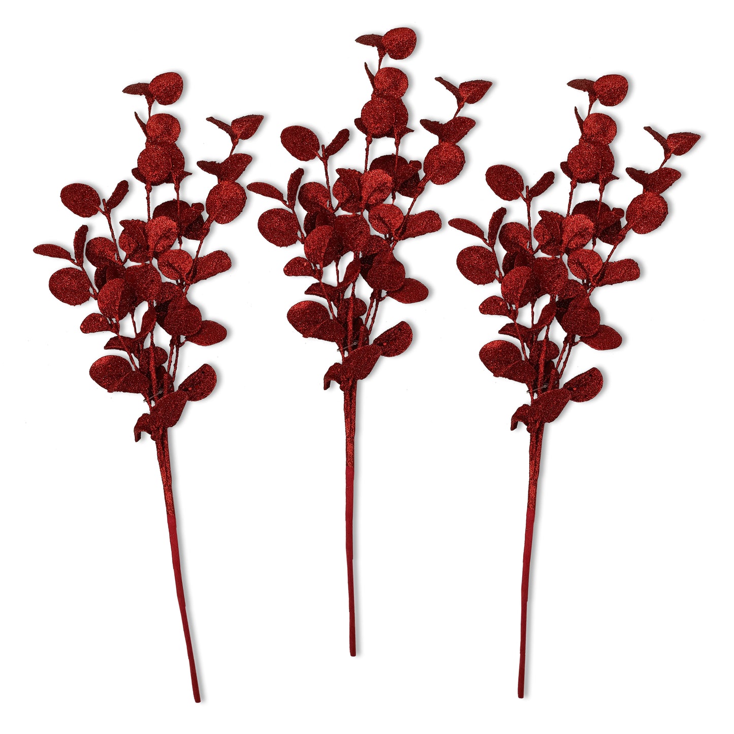 3 Pack of Red Glitter Leaf Spray Picks