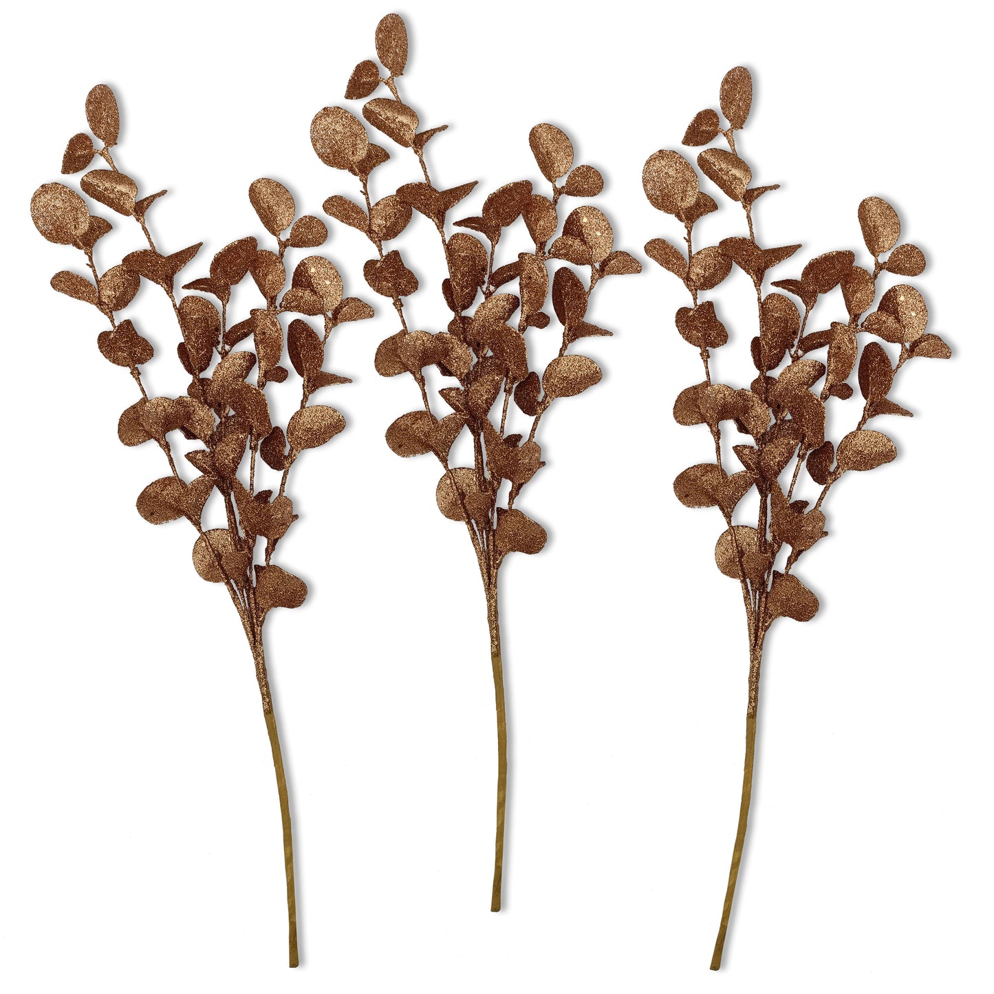 3 Pack of Rose Gold Glitter Leaf Spray Picks