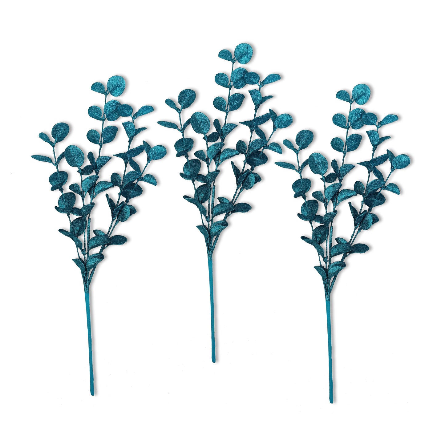 3 Pack of Teal Glitter Leaf Spray Picks