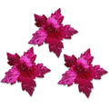 3 Pack of Burgundy Poinsettia Picks with Glitter Centers