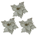 3 Pack of White Poinsettia Picks with Glitter Centers