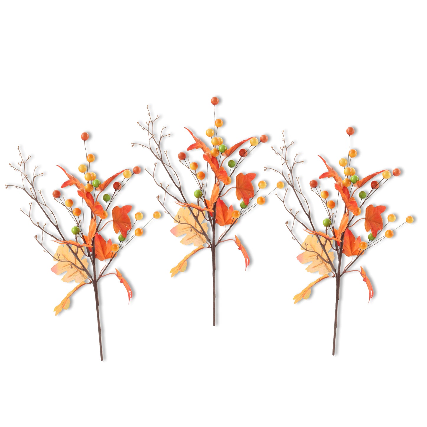 3 Pack of Orange Leaf Twig and Fall Colored Berries Picks