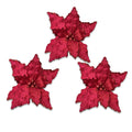 3 Pack of Burgundy Poinsettia Picks with Glitter Berry Centers