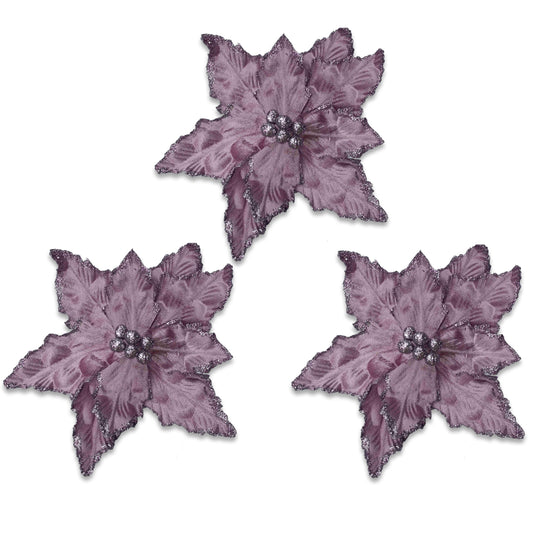 3 Pack of Light Pink Poinsettia Picks with Berry Centers