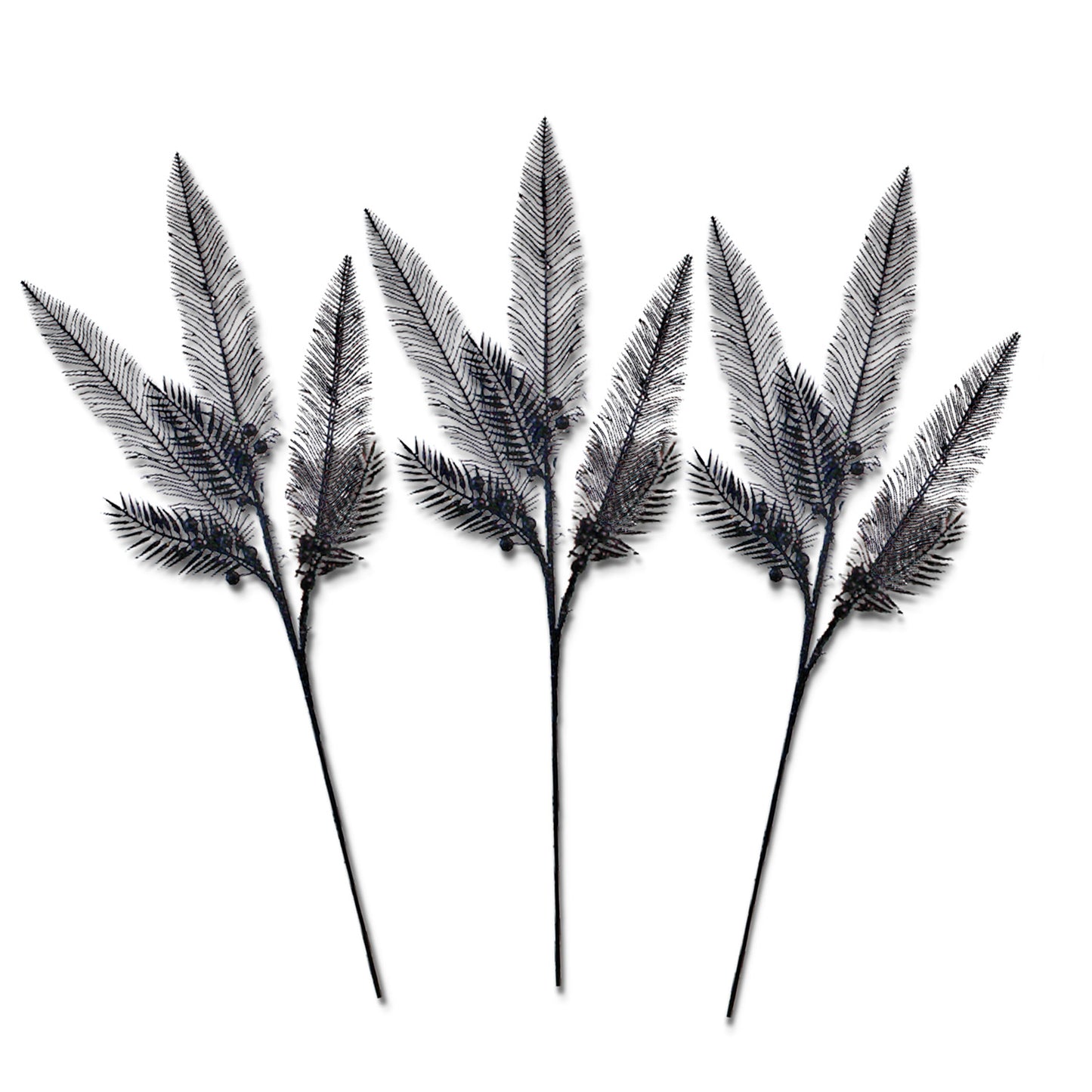 3 Pack of Black Glitter Feather Picks