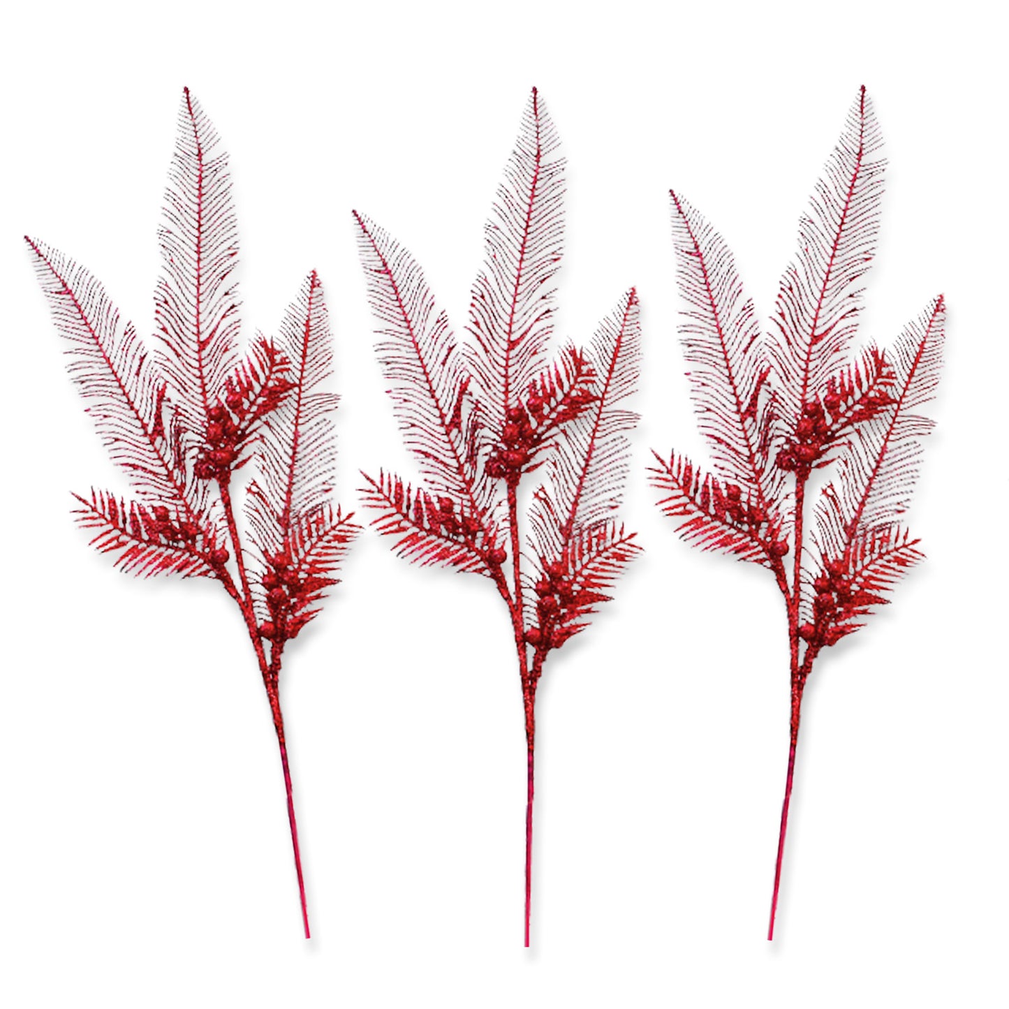 3 Pack of Burgundy Glitter Feather Picks