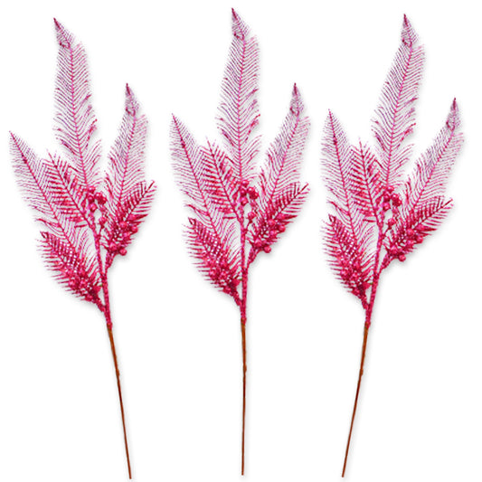 3 Pack of Hot Pink Glitter Feather Picks