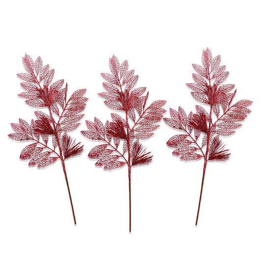 3 Pack of Hot Pink Glitter Leaf and Spray Picks