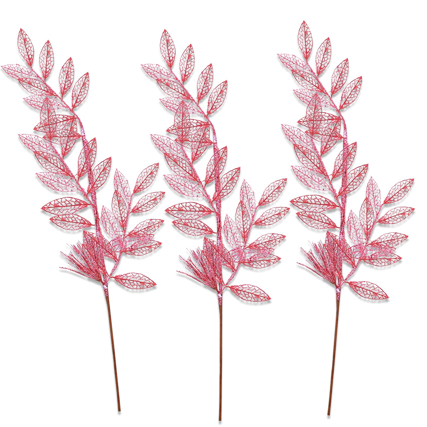 3 Pack of Light Pink Glitter Leaf and Spray Picks