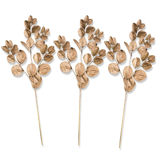 3 Pack of Champagne Round Leaf Glitter Picks