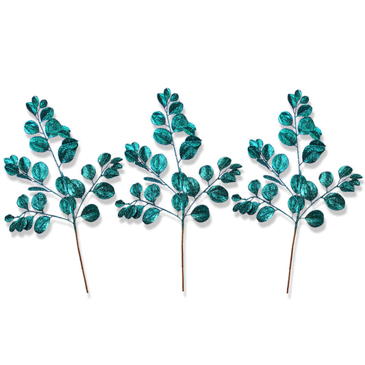 3 Pack of Emerald Green Round Leaf Glitter Picks