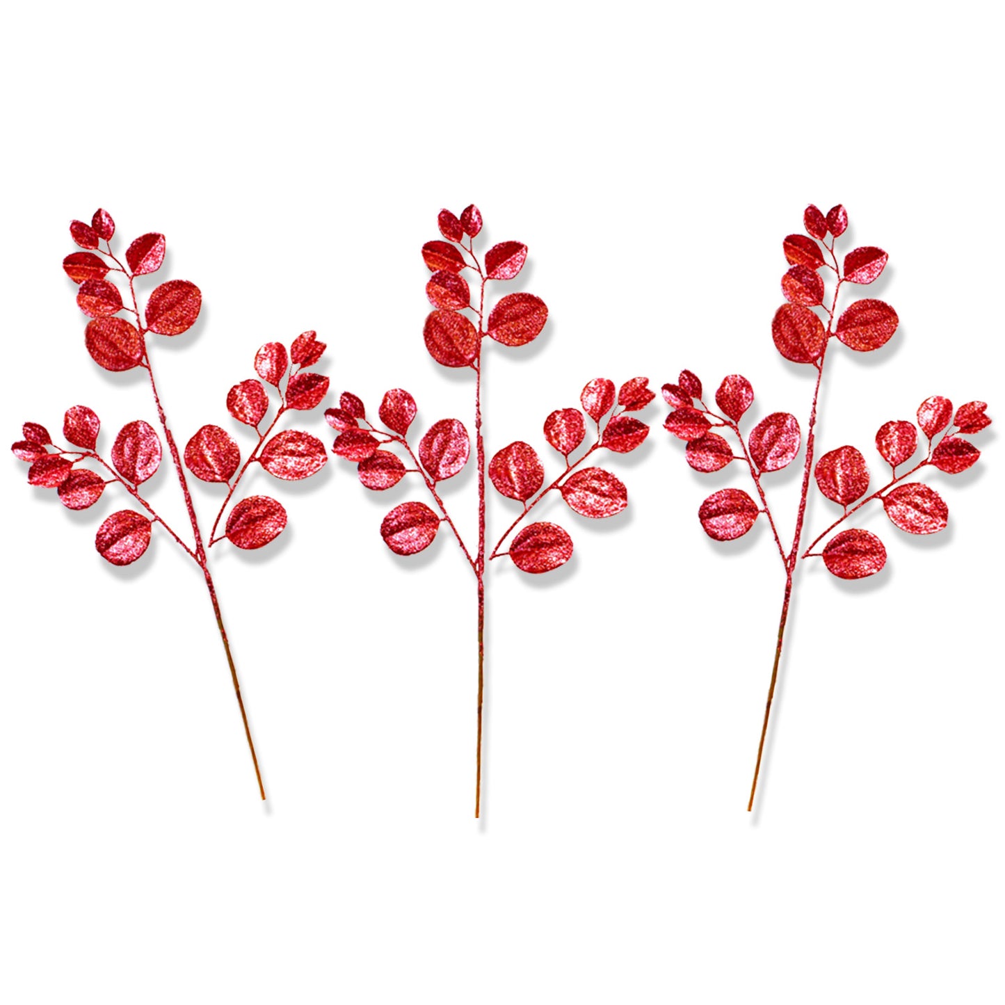 3 Pack of Red Round Leaf Glitter Picks