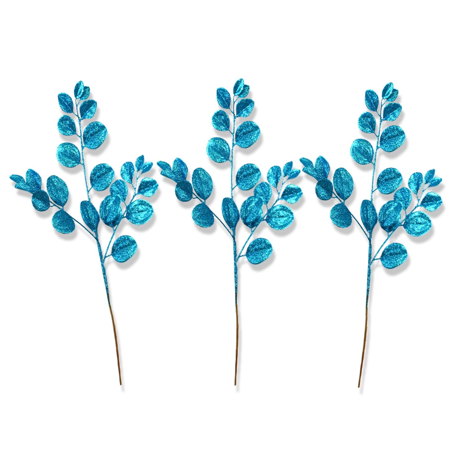 3 Pack of Teal Blue Round Leaf Glitter Picks