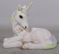 2' Tall Resting Unicorn White with Rainbow Mane and Tail