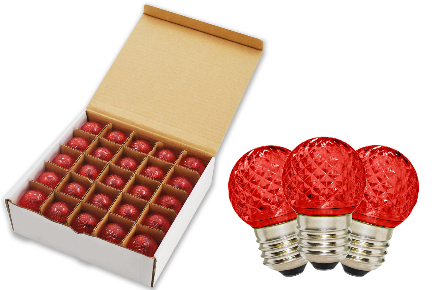 25 Pack of G40 Non-Dimmable Red Commercial Retrofit Bulbs with E26 Base