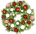 2' Mixed Blend Pine Wreath with Warm White LED and Candy Themed Ornaments