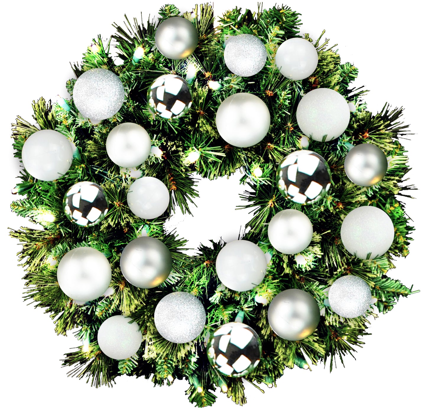 2' Mixed Blend Pine Wreath with Warm White LED Lights and Ice Themed Ornaments