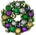 2' Mixed Blend Pine Wreath with Warm White LED Lights and Mardi Gras Themed Ornaments