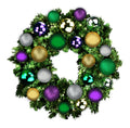 3' Mixed Blend Pine Wreath with Warm White LED Lights and Mardi Gras Themed Ornaments