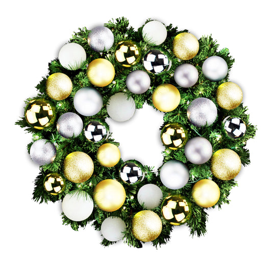 3' Mixed Blend Pine Wreath with Warm White LED Lights and Treasure Themed Ornaments