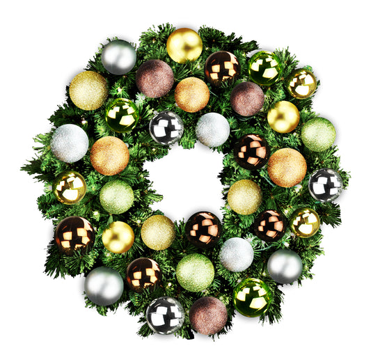 3' Mixed Blend Pine Wreath with Warm White LED Lights and Woodland Themed Ornaments