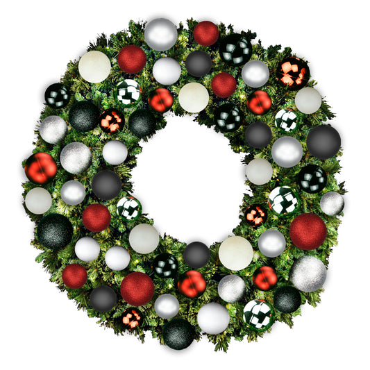 5' Mixed Blend Pine Wreath with Warm White LED Lights and Modern Themed Ornaments