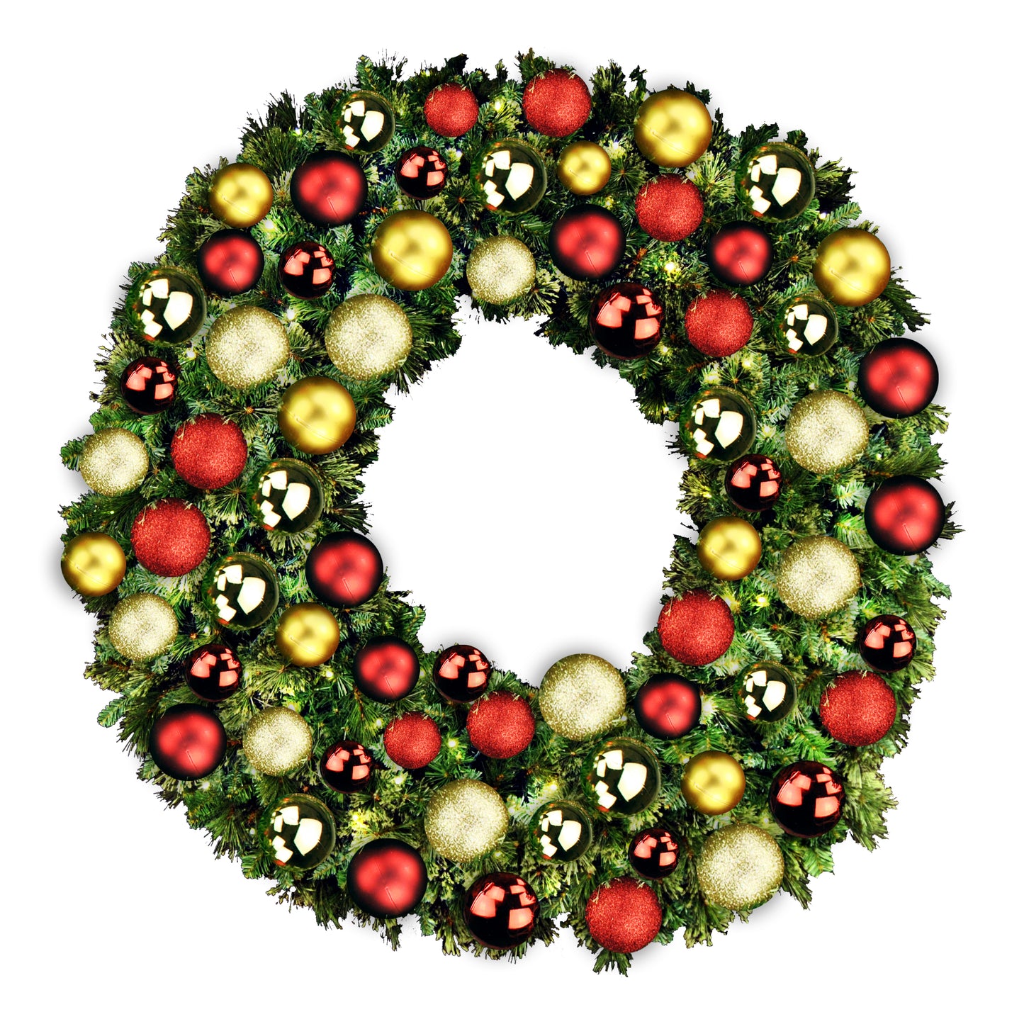 5' Pre-Lit Warm White LED Blended Pine Christmas Wreath Decorated with the Traditional Ornament Collection