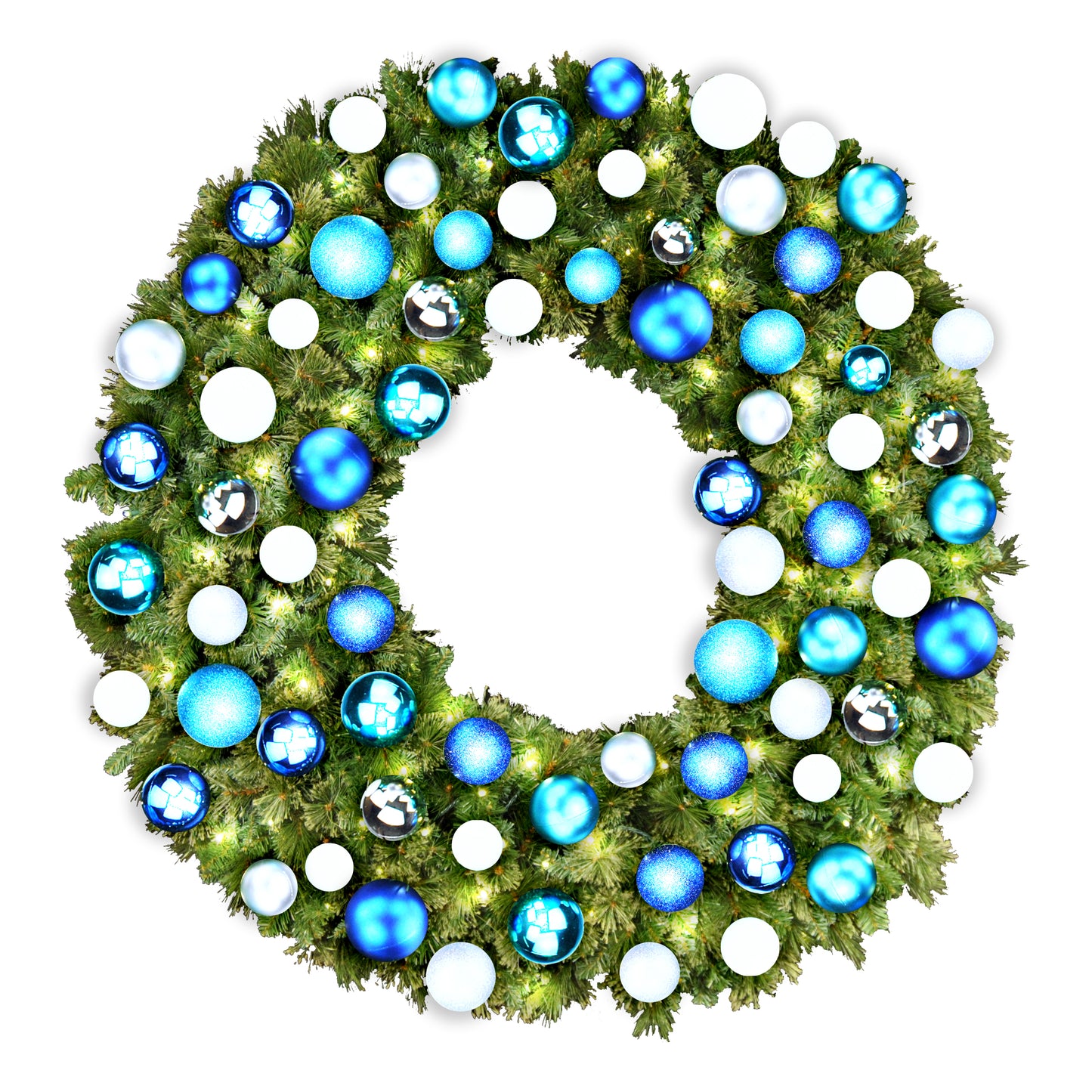 6' Blended Pine Wreath Decorated with Arctic Collection Warm White LEDs